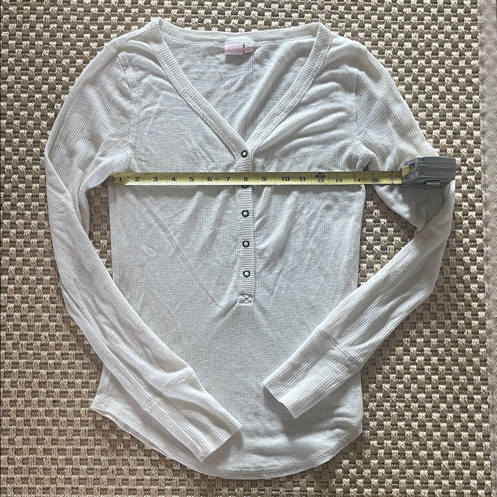 Make + Model White Ribbed Henley Long-Sleeve Top